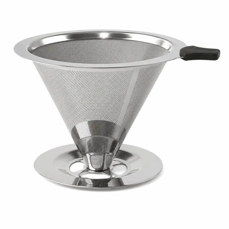 Coador de café inox 103 reutilizável com malha ultrafina, base estável e alça térmica