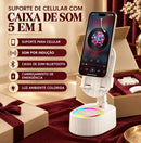 Caixa de Som 5 em 1 por Indução com Bluetooth, Suporte para Celular e Luz RGB.