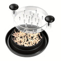 Triturador manual de alimentos multifuncional para desfiar frango, carne e legumes com tampa transparente e base antiderrapante.
