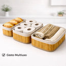 Kit 3 Cestos Organizadores de Bambu Multiuso com Forro.