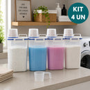 Kit 4 Potes Herméticos Multiuso de 2L com Tampa e Vedação para Alimentos e Produtos de Limpeza.